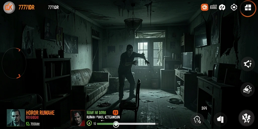 Tampilan antarmuka menyeramkan dari game Horor Rumah 777IDR.