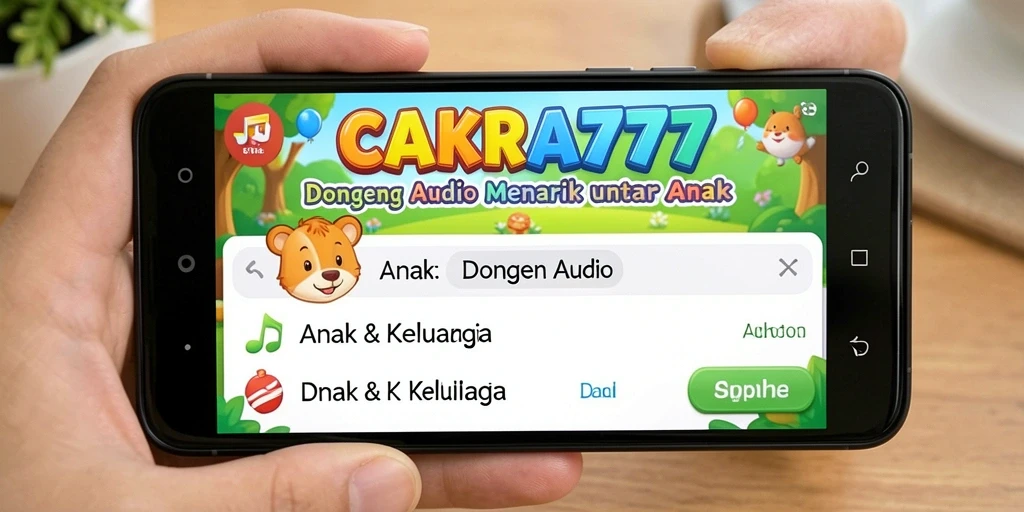 Antarmuka CAKRA777 yang ramah anak dengan pilihan dongeng audio.
