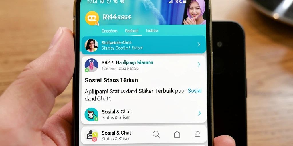 Tampilan antarmuka aplikasi RR44 dengan stiker dan status yang menarik.